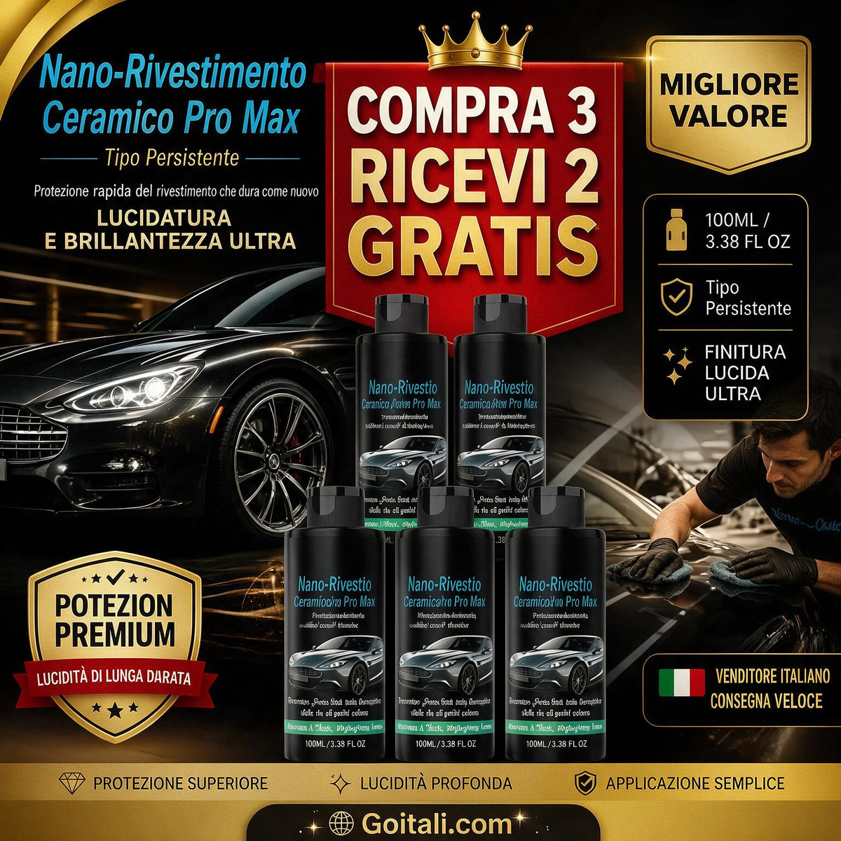 🚗 SCONTO DEL 50% A TEMPO LIMITATO! 💥 Goitali® Spray Nano Ceramico Alta Lucentezza – Idrorepellente, Lunga Durata, Applicazione Facile ✨