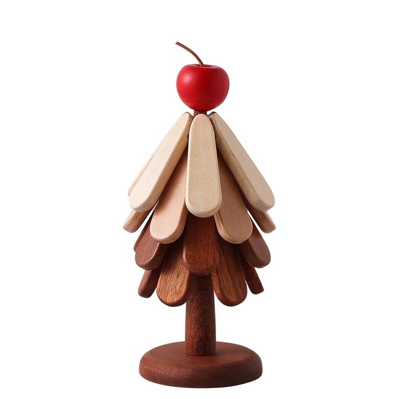 🎁Offre de Noël 🎄 Dessous de Plat en Bois Forme Arbre - Étoile ou Pomme, Bois Naturel - Protection contre la Chaleur, Objet Décoratif Élégant