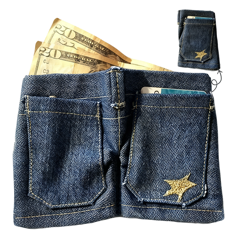 Stylish Creative Mini Jeans-Shaped Wallet → Portefeuille créatif mini en forme de jean élégant