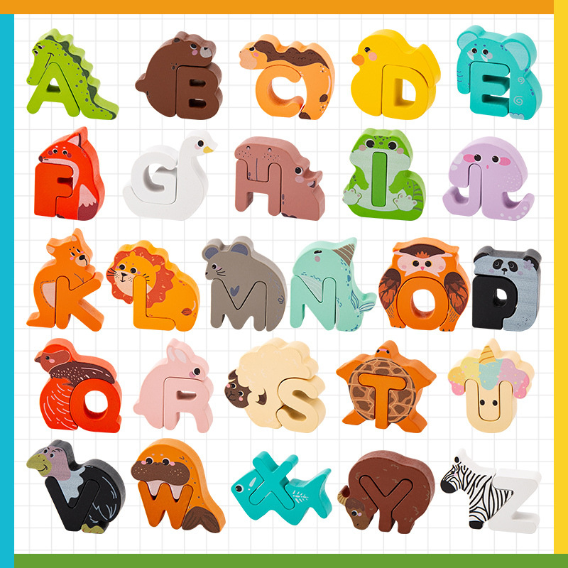 🧩🌳 Jouet d’association lettres et animaux en bois – Bords lisses, pièces faciles à saisir, apprendre l’alphabet en s’amusant dès le plus jeune âge 🎨👶