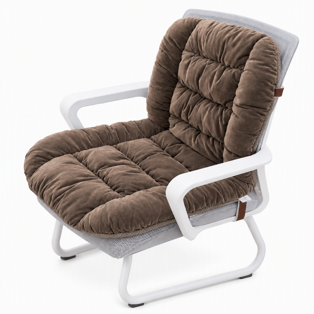 Coussin de siège chauffant intégré en peluche épaisse avec dossier, housse amovible et lavable pour chaises de bureau et d'étudiant