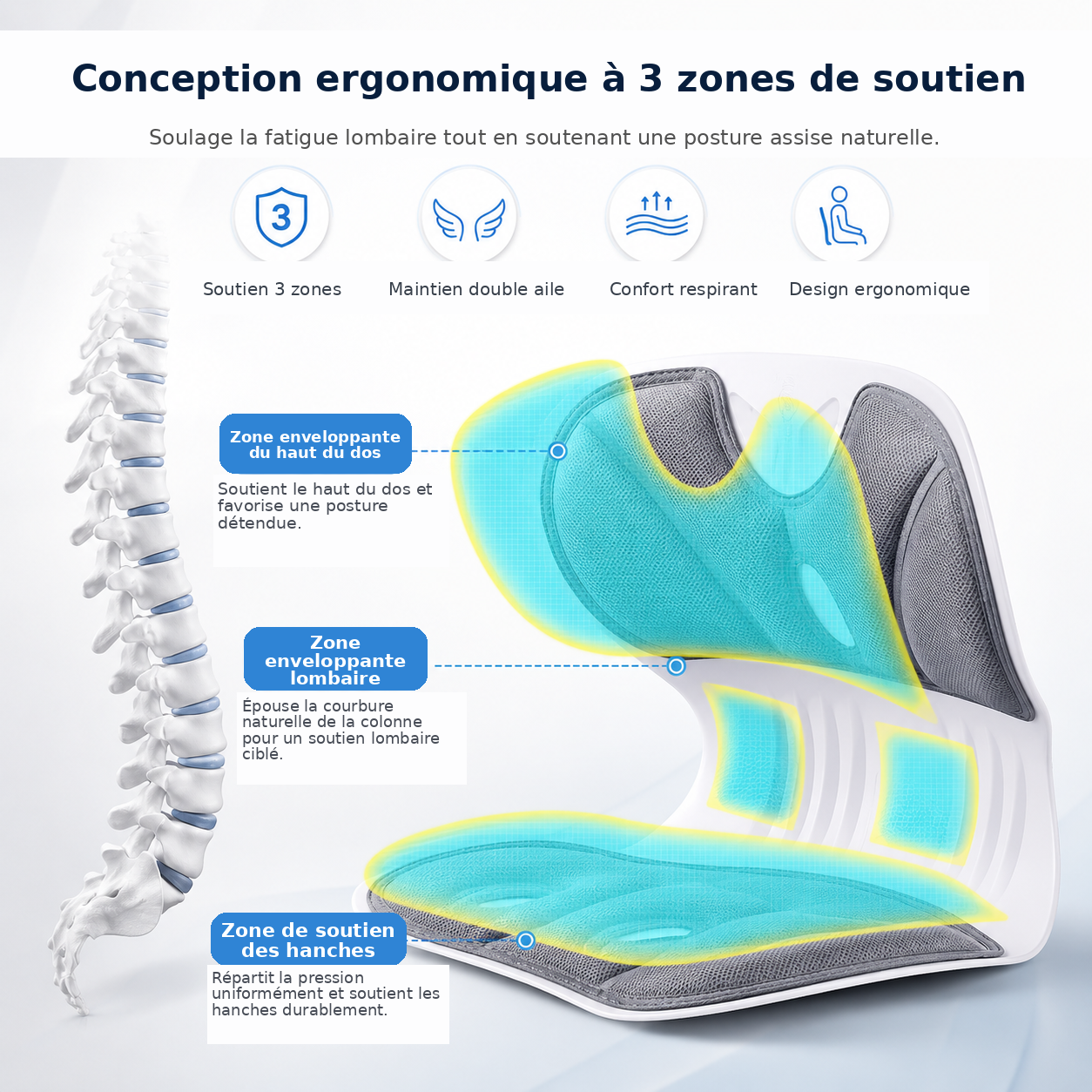 Ergonomic Lumbar Support Cushion for Office Chairs