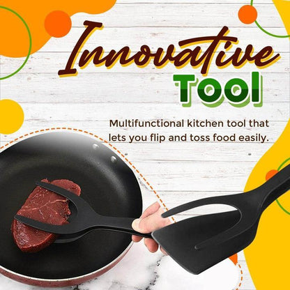 🍳✨ PROMO FLASH 55% ! Pince-Spatule 2 en 1 pour Cuisine – Embouts en Silicone Alimentaire, Antiadhésif, Résistant à la Chaleur, Poignée Longue Confy ✨
