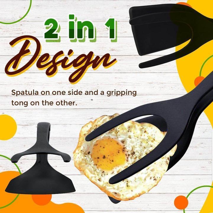 🍳✨ PROMO FLASH 55% ! Pince-Spatule 2 en 1 pour Cuisine – Embouts en Silicone Alimentaire, Antiadhésif, Résistant à la Chaleur, Poignée Longue Confy ✨