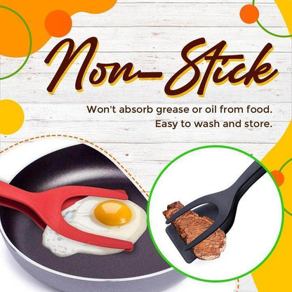 🍳✨ PROMO FLASH 55% ! Pince-Spatule 2 en 1 pour Cuisine – Embouts en Silicone Alimentaire, Antiadhésif, Résistant à la Chaleur, Poignée Longue Confy ✨