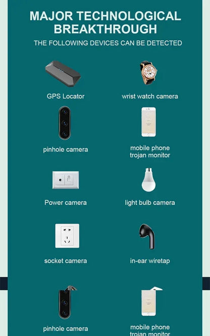 🥳 VENTE FLASH 2026 🥳 🏨 –50 % ! Détecteur anti-espion – 5 modes de détection, sensibilité réglable sur 6 niveaux. Détecte les caméras cachées, les micros et les traceurs GPS. Restez en sécurité à l'hôtel, en voiture ou en cabine d'essayage ! 🌟💪