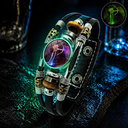 Bracelet Signe du Zodiaque en Cuir Phosphorescent – Unisexe & Ajustable