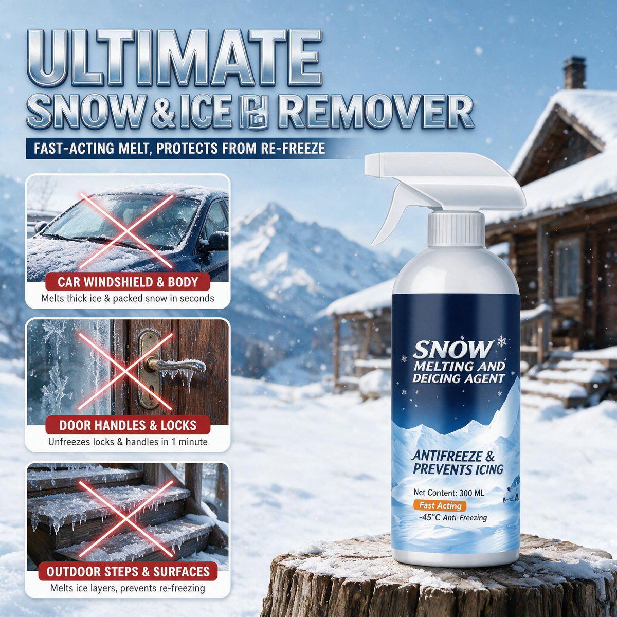 🧊 Produit hautement efficace pour faire fondre la neige et la glace ; adapté au déneigement de grandes surfaces et au dégivrage des véhicules.