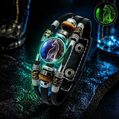 Bracelet Signe du Zodiaque en Cuir Phosphorescent – Unisexe & Ajustable