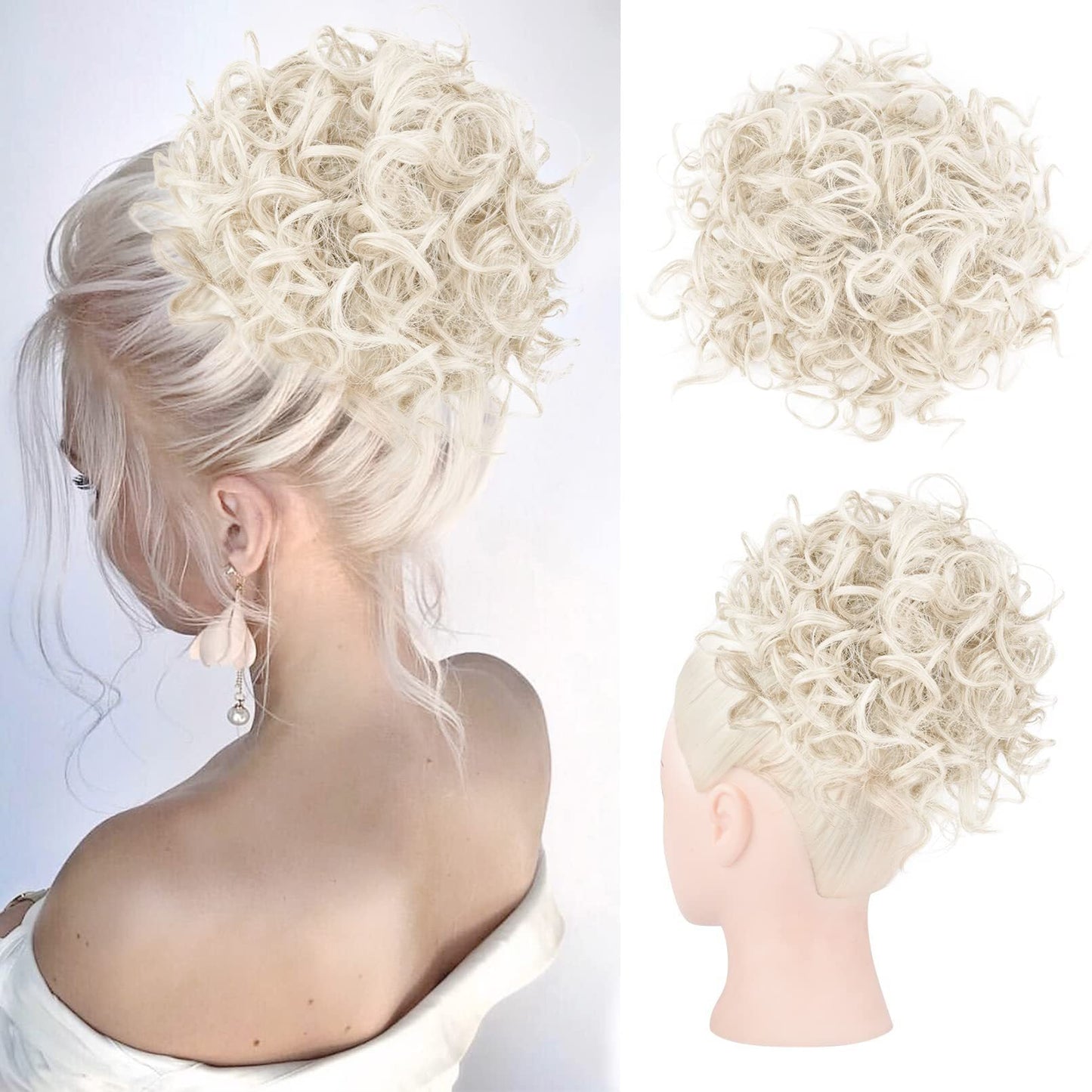 Chignon court bouclé avec cordon de serrage élastique