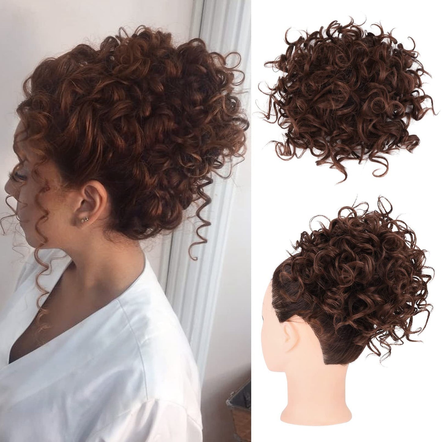 Chignon court bouclé avec cordon de serrage élastique