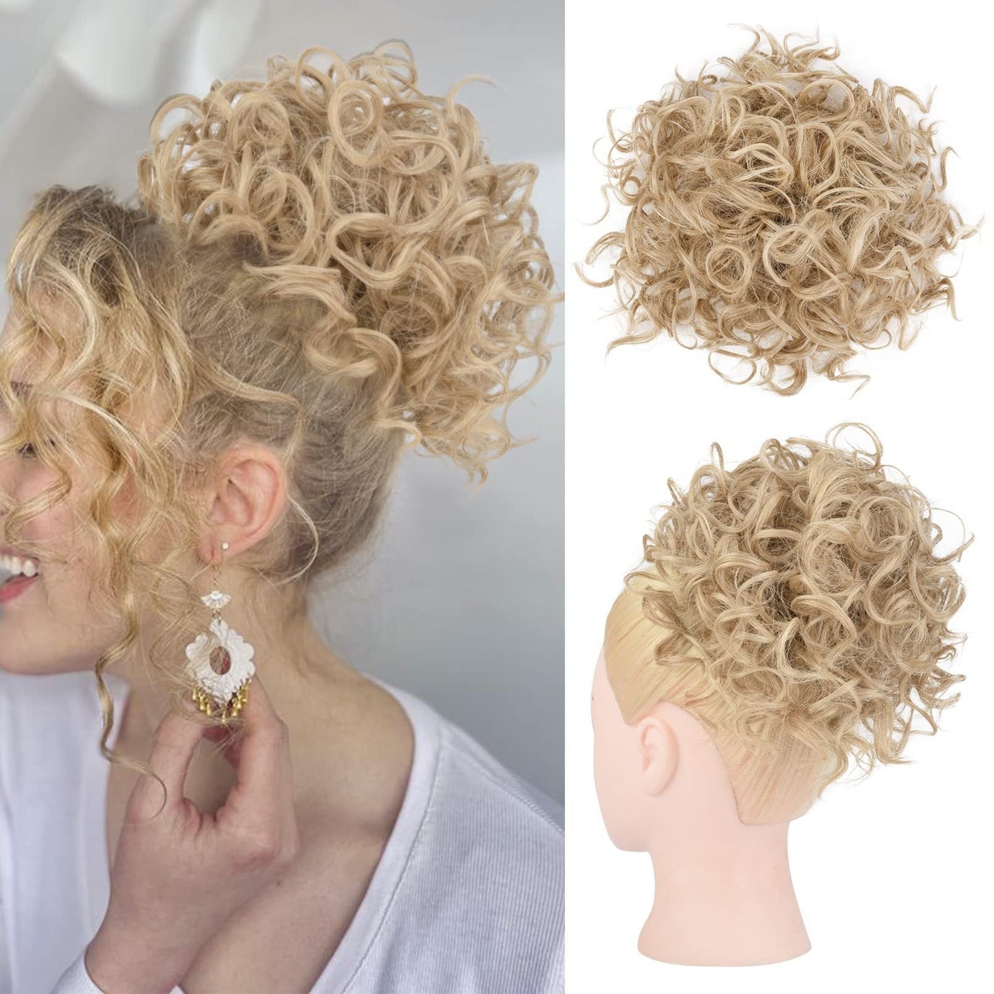 Chignon court bouclé avec cordon de serrage élastique