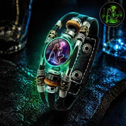Bracelet Signe du Zodiaque en Cuir Phosphorescent – Unisexe & Ajustable