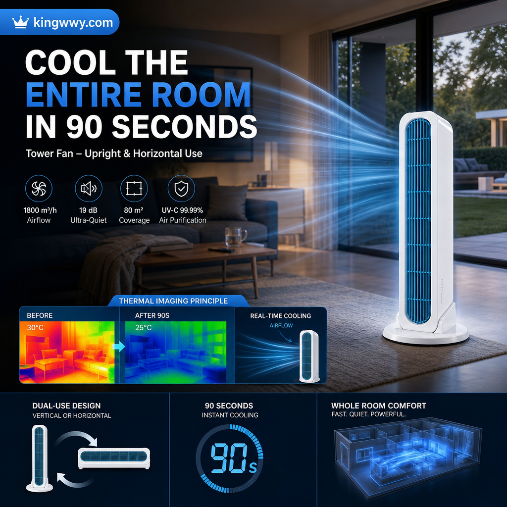 【Refroidit toute la pièce en 90 secondes】 Ventilateur colonne – un climatiseur utilisable en position verticale et horizontale