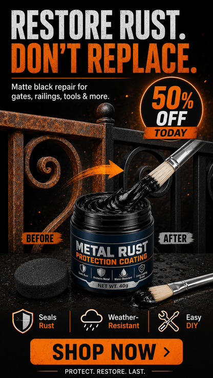 🥳 PROMOTION EXCEPTIONNELLE 2026 🥳💞🔧🏠 50 % DE RÉDUCTION ! Pâte de réparation noire anti-rouille pour métaux – Restaure les portails, balustrades et outils rouillés. Forme un revêtement protecteur – pas besoin de remplacer ! 🛡️