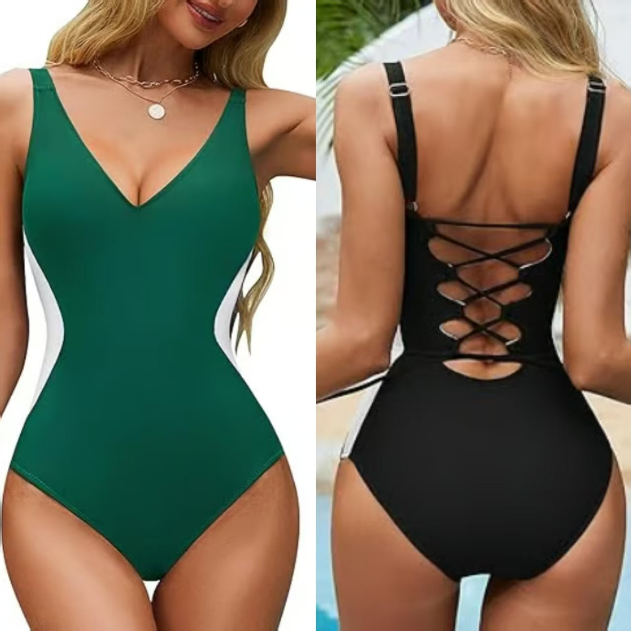 🔥2025 nouveau maillot de bain illusion, taille fine, décolleté plongeant, contrôle du ventre