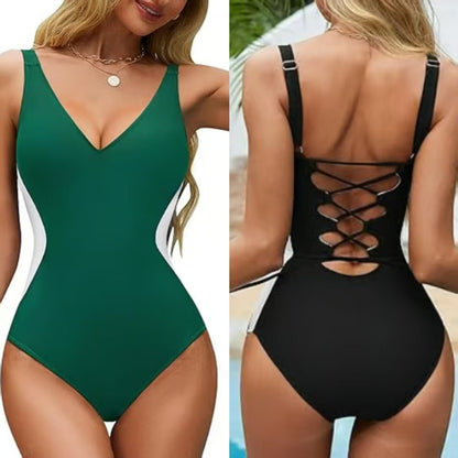 🔥2025 nouveau maillot de bain illusion, taille fine, décolleté plongeant, contrôle du ventre