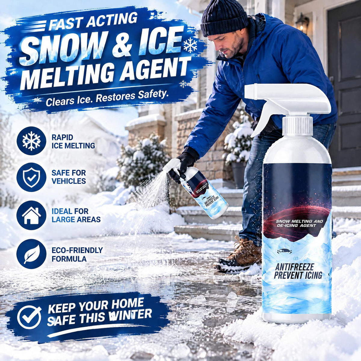 🧊 Produit hautement efficace pour faire fondre la neige et la glace ; adapté au déneigement de grandes surfaces et au dégivrage des véhicules.