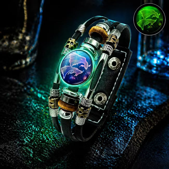 Bracelet Signe du Zodiaque en Cuir Phosphorescent – Unisexe & Ajustable