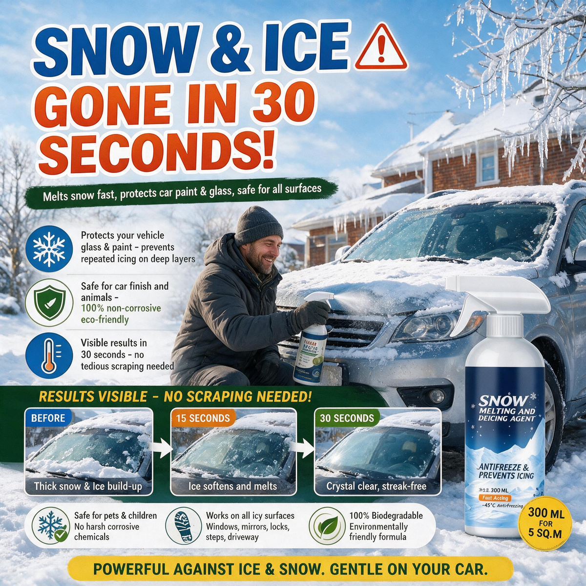 🧊 Produit hautement efficace pour faire fondre la neige et la glace ; adapté au déneigement de grandes surfaces et au dégivrage des véhicules.