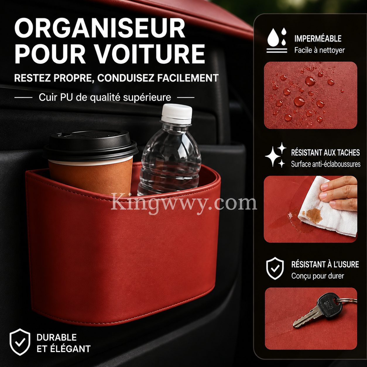 🔥 50 % DE RÉDUCTION ! Porte-gobelet universel en cuir pour portière de voiture – Cuir PU haut de gamme, attache sécurisée & compatible avec bouteilles, smartphones et plus encore 🚗☕