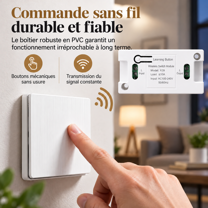 Kit d'interrupteur sans fil sans câblage avec interrupteur mural autocollant et récepteur pour lampes domestiques 220 V
