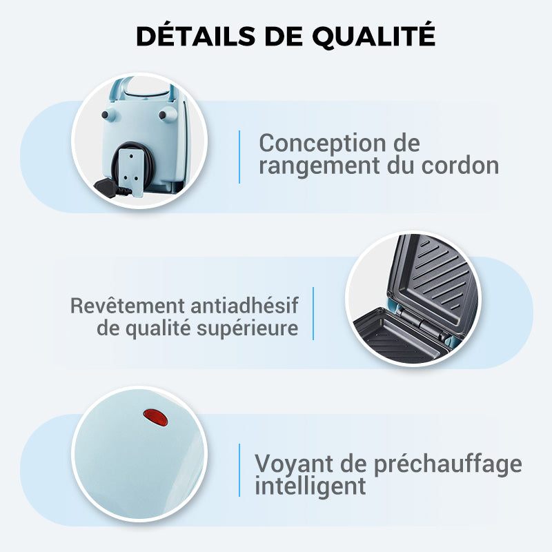 🔥 50% OFF INSTANTANÉ ! 🥪 Machine à Sandwich Multifonction - Chauffage Rapide, Design Compact Bleu/Blanc pour Cuisine et Bureau 💙⚡