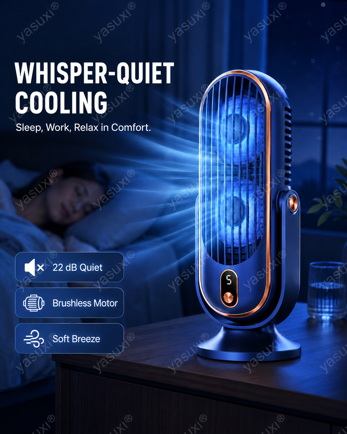 Ventilateur de bureau portable avec 5 vitesses
