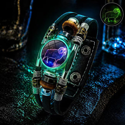 Bracelet Signe du Zodiaque en Cuir Phosphorescent – Unisexe & Ajustable