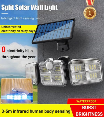🌞💡 Applique murale solaire à trois têtes – Éclairage puissant et écologique