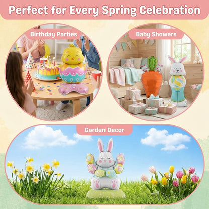 🐰 50% DE RÉDUCTION ! 🎉 Ballons 3D sur Pied pour Pâques – Géants Lapin/Carotte/Poussin/Œuf – Décoration Festive, Gonflage à l'Air & Parfait pour Enfants/Jardin 🌷