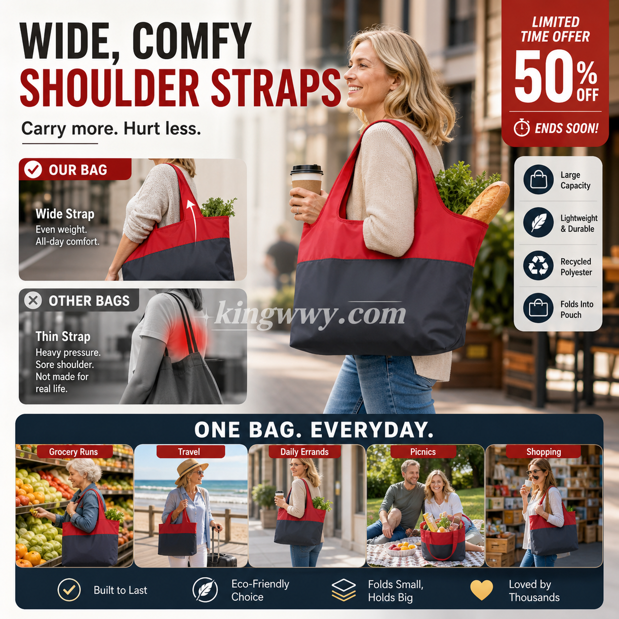 📢📢 50 % DE RÉDUCTION !! ⏰ Sac de courses pliable écologique – Grande capacité