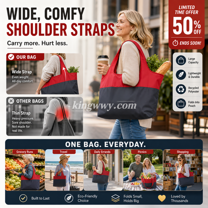 📢📢 50 % DE RÉDUCTION !! ⏰ Sac de courses pliable écologique – Grande capacité