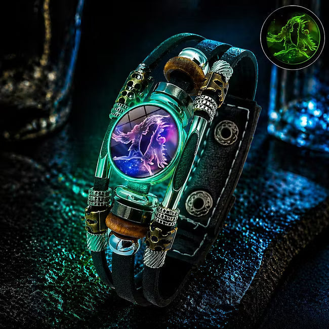 Bracelet Signe du Zodiaque en Cuir Phosphorescent – Unisexe & Ajustable