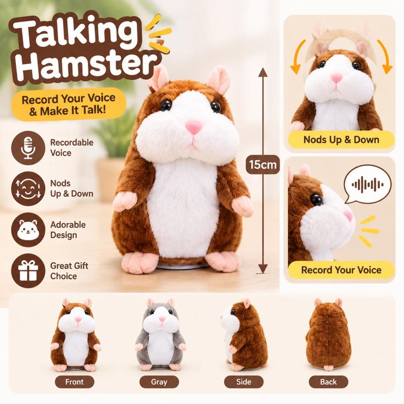 Peluche hamster parlante – répète tout ce que vous dites, remue la tête automatiquement ; un divertissement hilarant pour les enfants comme pour les adultes