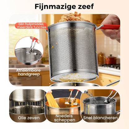 🔥 -50% ! 🍳 Friteuse Multifonction en Acier Inoxydable 304 – Certifié Alimentaire – Design Anti-Éclaboussures & Panier Filtrant pour Frites et Poulet 🥟