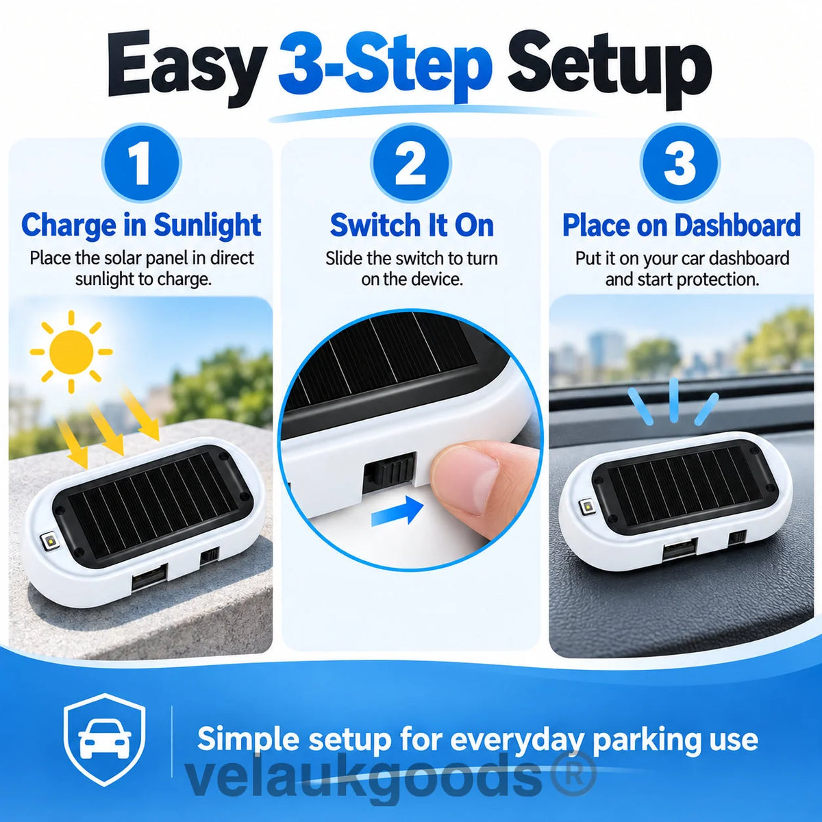 🚗 50% DE RÉDUCTION! 🚨 Lampe clignotante LED antivol solaire – Capteur jour/nuit & sans fil ✨