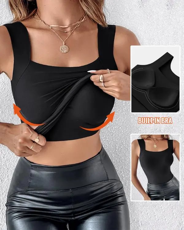 Débardeur Femme Ultra Confortable 😌 à Encollure U | Avec Soutien-gorge Intégré pour un Look Parfait 💫✨