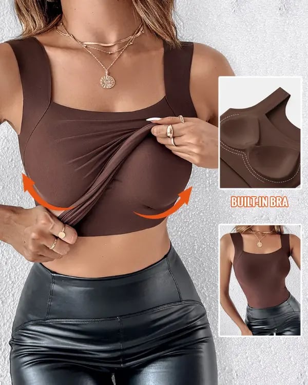 Débardeur Femme Ultra Confortable 😌 à Encollure U | Avec Soutien-gorge Intégré pour un Look Parfait 💫✨
