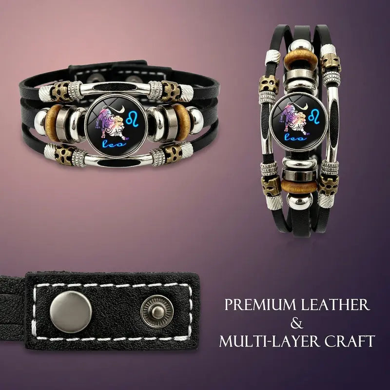 Bracelet Signe du Zodiaque en Cuir Phosphorescent – Unisexe & Ajustable