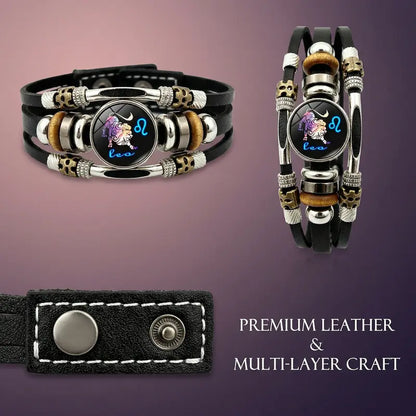 Bracelet Signe du Zodiaque en Cuir Phosphorescent – Unisexe & Ajustable
