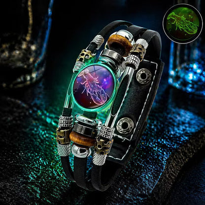 Bracelet Signe du Zodiaque en Cuir Phosphorescent – Unisexe & Ajustable