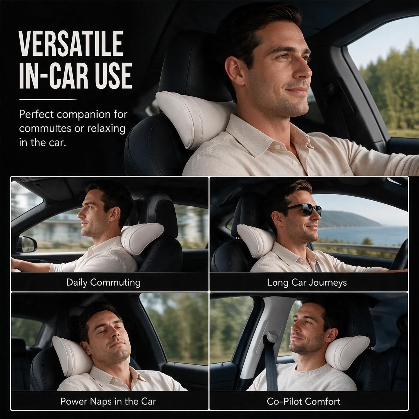 Appui‑tête ergonomique en mousse à mémoire de forme pour voiture