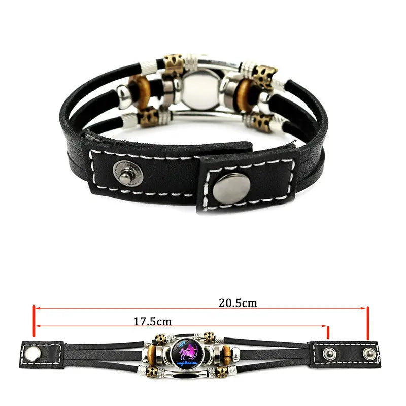 Bracelet Signe du Zodiaque en Cuir Phosphorescent – Unisexe & Ajustable