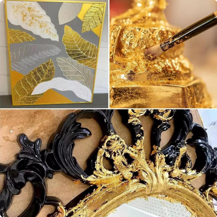 500 feuilles de métal doré imitation et feuilles métalliques pour l’art, la peinture en paillettes, la dorure, le bricolage et la décoration (9 cm x 9 cm)