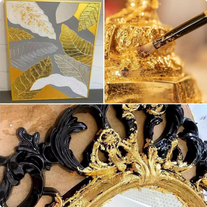 500 feuilles de métal doré imitation et feuilles métalliques pour l’art, la peinture en paillettes, la dorure, le bricolage et la décoration (9 cm x 9 cm)