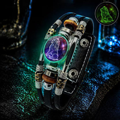 Bracelet Signe du Zodiaque en Cuir Phosphorescent – Unisexe & Ajustable