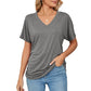💕Soldes d'été🌷Tops pour dames à col en V, couleur unie, amples(🔥50 % de réduction)