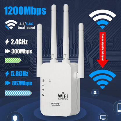 🎁 Dernier jour Promotion 50% 🔥 Extenseur WiFi 2026,1200Mbps Booster de signal à double bande (5GHz/2.4GHz), couvre 10 000 pieds carrés et 50 appareils, répéteur avec port Ethernet pour la maison