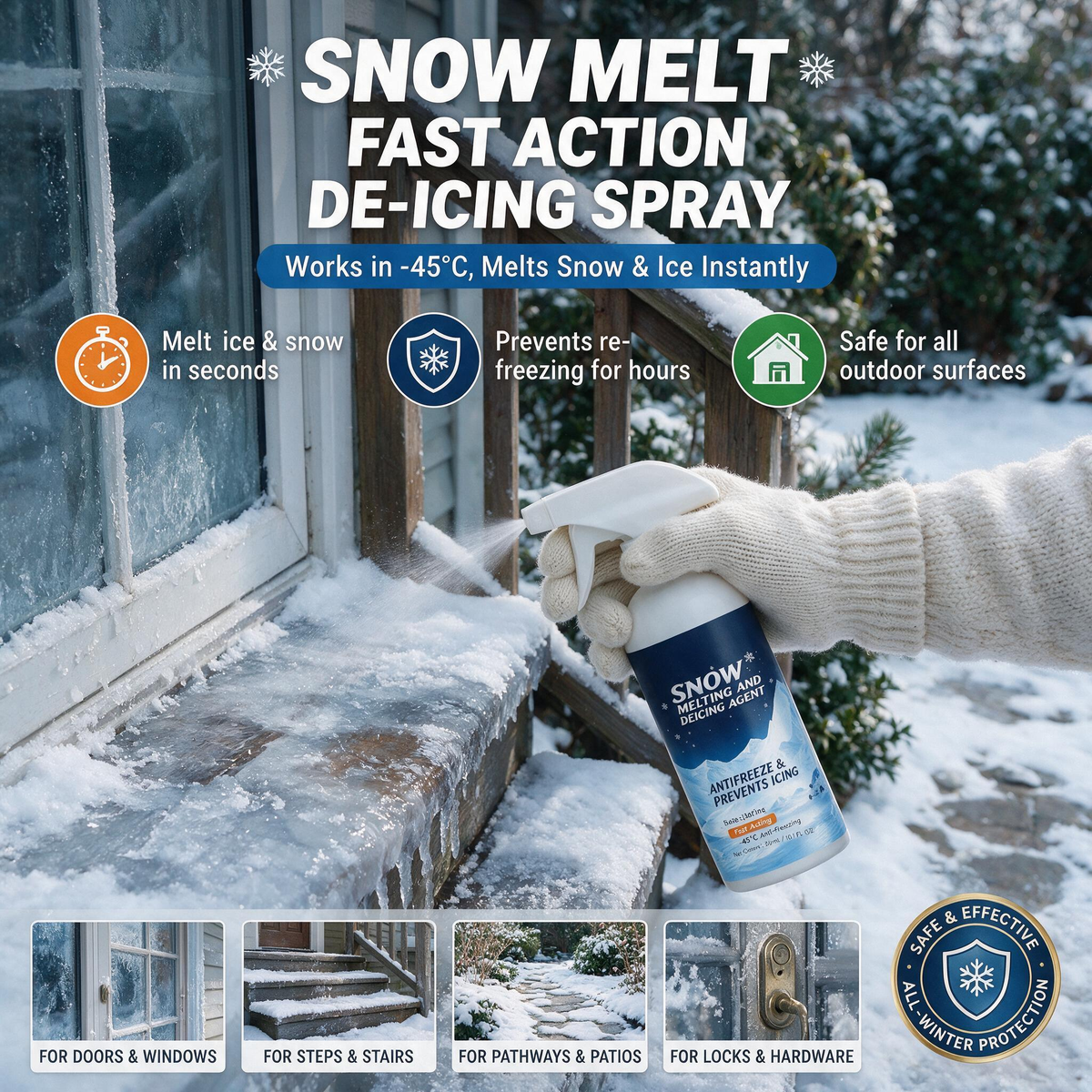 🧊 Produit hautement efficace pour faire fondre la neige et la glace ; adapté au déneigement de grandes surfaces et au dégivrage des véhicules.